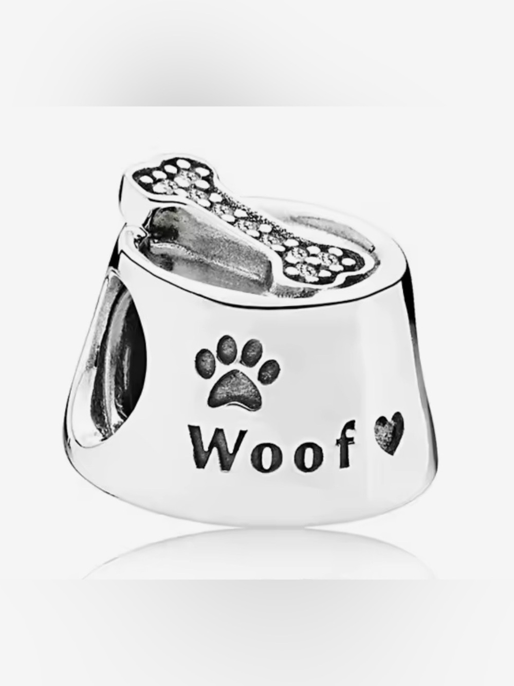 Silver Woof Paw Dog Bowl Charm